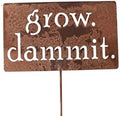 Grow. Dammit. Metal Garden Stake 20 to 28 Inches Tall (Large 28", Naturally Rusted) by Handmade