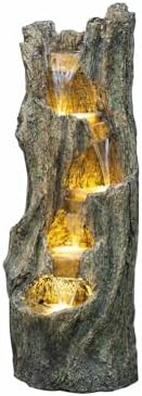 39.3" H Modern Tree Stump Outdoor Water Fountain with LED Lights and Pump, Floor Standing Waterfall Feature Outdoor Garden Fountain for Garden, Porch, Patio and Backyard Decor by Veemuaro
