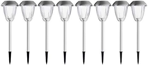 Solar Path Lights, Set of 8-16” Tall Stainless Steel Outdoor Stake Lighting for Garden, Landscape, Yard, Driveway, Walkway by Pure Garden (Gunmetal) by PureGarden
