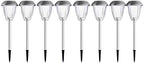 Solar Path Lights, Set of 8-16” Tall Stainless Steel Outdoor Stake Lighting for Garden, Landscape, Yard, Driveway, Walkway by Pure Garden (Gunmetal) by PureGarden