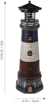 DOITOOL Solar Rotating Lighthouse Outdoor Lantern Garden Decor Resin Street Light - Black - Image 4