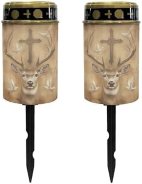 Poceacles Solar Grave Lights Pack of 2, Deer Cross Dove of Peace Retro, LED, Solar Powered, Waterproof, Outdoor by Poceacles