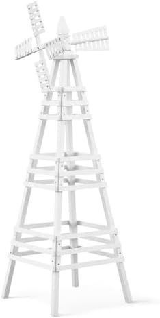 Wooden Windmill, Weather-Proof Wind Spinner, Outdoor Wind Mill for Garden Lawn Patio Decoration (White, Large) by Kshioe