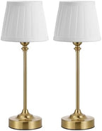 Cordless Table Lamps Rechargeable Set - 2 Pack Gold 4000mAH Battery Operated Lamps for Decor, 3000K Stepless Dimming Touch Wireless Lamp for Bedroom, Dining Table, Living Room, White Pleated Shade by KakanuoLightings