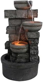 3 Tier Stacked Stone Outdoor Water Fountain, 27 Inch Freestanding Cascading Waterfall Fountain with Built-in Pump, Bird Bath Rest Station for Garden, Backyard & Lawn - Image 3