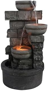Cheng Pin 28'' Tall Outdoor Water Fountain, 3 Tiers Stacked Stones Cascading Bowl Fountain, Relaxing Waterfall Flow Water Feature for Garden Lawn Yard, Outdoor Decor - Image 3