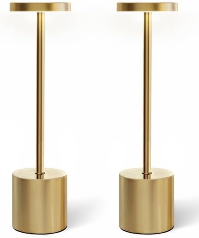 Swinerton Cordless Table Lamp Set of 2, Gold 5000mAh Rechargeable Battery Operated Lamps, Wireless 3 Color Dimmable Touch Lamp Table Light for Restaurant Dining Patio Outdoor, Home Decor by Swinerton