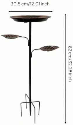 Bird Bath Feeder Bird Bath Tray Bird Feeder Stand Outdoor Basin Ground Stake Iron Assembly Suitable for Courtyard Patio Porch Landscape, Copper, Leaf Bird Feeder - Image 3