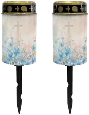 Poceacles Cross Solar Lights Outdoor Cemetery Solar Decorations for Grave Outdoor Waterproof Decorative Flameless LED Candle for Garden Yard Lawn Outdoor Decor, Blue Flower Cross, Pack of 2 by Poceacles