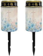 Poceacles Cross Solar Lights Outdoor Cemetery Solar Decorations for Grave Outdoor Waterproof Decorative Flameless LED Candle for Garden Yard Lawn Outdoor Decor, Blue Flower Cross, Pack of 2 by Poceacles