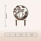 Japanese-Inspired Garden Stake Set - Rust-Covered Metal Sparrow, Torii Gate & Pagoda Sculptures, Zen Outdoor Decor for Lawns, Gardens & Meditation Spaces, for Japanese Culture Enthusiasts - Image 2