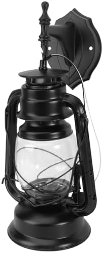 Cabilock Vintage Kerosene Lamp Wall Sconce Retro Decorative Wall Lamp for Restaurant and Bedroom, Black Metal Retro Lantern Without Bulb, American Style Corridor Lighting by cabilock