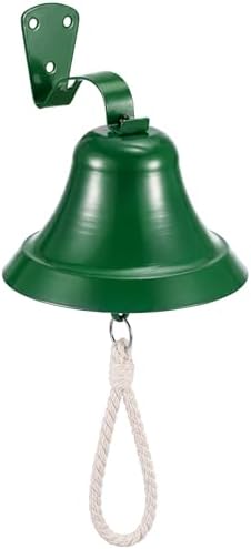 Sratte Green Iron Hanging Outdoor Dinner Bell, 6.3" Diameter Outdoor and Indoor Bell for Home with Rope and Mounting Hardware, Suitable for Courtyard Games School Garden Entry or Church Reception Wall by Sratte