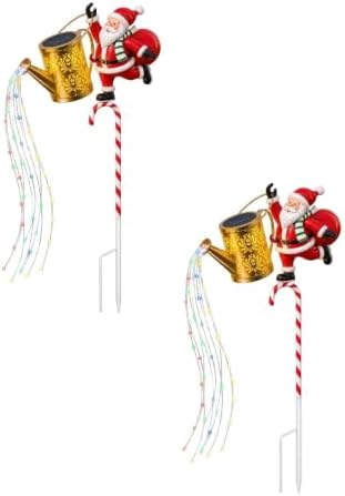 Solar Christmas Santa Watering Can Light, Outdoor Garden Stake Decor，2PC by Unknown
