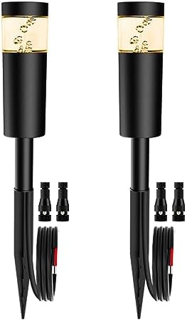5W Low Voltage Landscape Pathway Lights with Connectors 12V Outdoor Landscape Lighting LED Bollard Path Lights Wired IP65 Waterproof Warm White Walkway Lights for Garden Yard Lawn (2Pack) by DOREIO