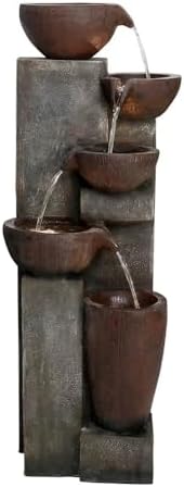 SunJet 5-Tier Cascading Indoor/Outdoor Water Fountain with LED Lights - 39.7" High Large Waterfall Floor Standing Fountain for Garden, Patio, Yard, and Deck Decor - Relaxing Outdoor Water Feature - Image 6