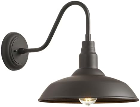 14in Dome Outdoor Gooseneck Lights for Barn, Dark Bronze Exterior Farmhouse Light Fixture with Wall Mount, Outside Goose Neck Wall Sconce for Patio, Porch, Entryway by GOALPLUS