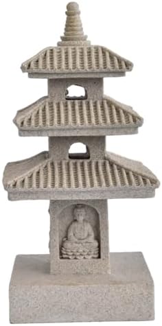 Pagoda Garden Statue, 10 Inch Weatherproof Solar Garden Decor, LED Light Zen Japanese Lantern for Backyard Balcony Patio Lawn Yard, Khaki, Pagoda Statue, Décor - Image 2