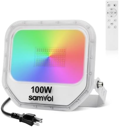 Smart RGB Color Change Led Flood Light, Heavy Duty Aluminum IP65 Waterproof, 180° Adjustable 16 Million Colors Dimmable for Outdoor Landscape & Indoor Stage, Support Alexa and Remote (100, Watts) by Unknown