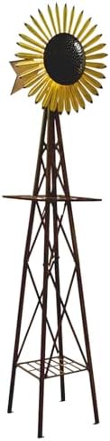 Red Carpet Studios Windmill Wind Spinner Garden Décor Metal Yard Art Outdoor Sculpture, Stands 89" Tall, Sunflower by RedCarpetStudios