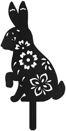 Floral Bunny Metal Garden Stake Decorative, Floral Cutout Design Silhouette Statues for Yard Art, Outside, Patio, Outdoor Decor, Garden Decorations, Lawn Ornaments - 12" Black - Image 2