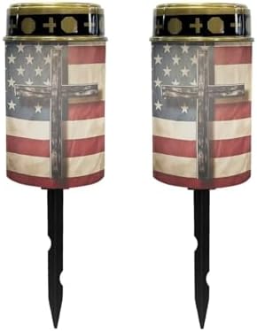 Poceacles Cross Solar Pathway Lights Outdoor Grave Solar Lights Outside Waterproof Cemetery Flameless Candles Outdoor Solar Candle Grave Markers Eternal Decor, American Flag Cross, Pack of 2 by Poceacles