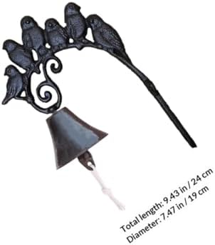 BESPORTBLE Vintage Cast Iron Dinner Bell Wall Hanging with Bird Design, Manual Shaking Outdoor and Indoor Decorative Doorbell for Home and Garden Wall Mounted Black Iron Bell - Image 2