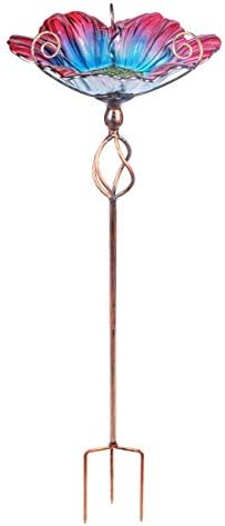 MUMTOP Glass Birdbath Birdfeeder with Metal Stake Garden Yard Outdoor - Image 2