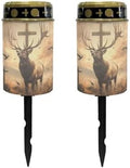 Poceacles 2 Pack Cross Solar Lights Cemetery Solar Lights for Grave Solar Candle Solar Lantern Light Walkway Lights Waterproof Landscape Lighting for Loss of Loved One, Deer Cross Dove of Peace Brown by Poceacles