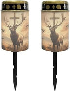 Poceacles 2 Pack Cross Solar Lights Cemetery Solar Lights for Grave Solar Candle Solar Lantern Light Walkway Lights Waterproof Landscape Lighting for Loss of Loved One, Deer Cross Dove of Peace Brown by Poceacles