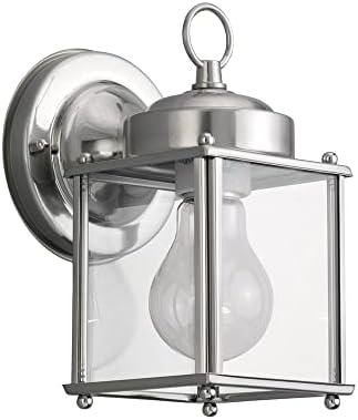 Sea Gull Lighting 8592-965 New Castle One-Light Outdoor Wall Lantern with Clear Glass Panels, Antique Brushed Nickel Finish by GenerationLighting