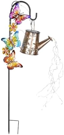 Solar Garden Light, Watering Can Lights Outdoor Solar Butterfly Light Outdoor Hanging Watering Can with Hook Decorative Garden with Stakes for Outside Yard Decorations Pathway Decor by Unknown