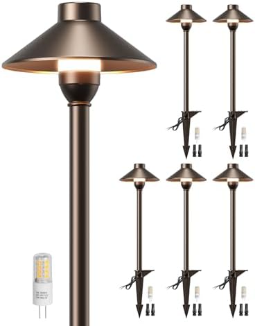 PARTPHONER Low Voltage Landscape Lighting 6-Pack, Aluminum 12V Pathway Lights with G4 Bulbs, Waterproof Oil Rubbed Bronze Color Wired Path Lights with Connectors for Walkway Yard Garden by PARTPHONER