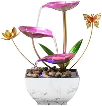 11'' H Pink Tabletop Water Fountain, with LED Light, Zen Desktop Waterfall, Indoor Lotus Desktop Decorative Fountain, Home Bathroom Bedroom Decor. by QINGYINGGE