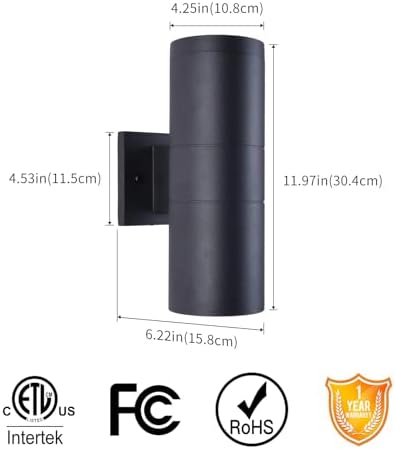 mirrea 12" Modern Outdoor Porch Light in 2 Lights, Matte Black, 4 Pack - Image 2