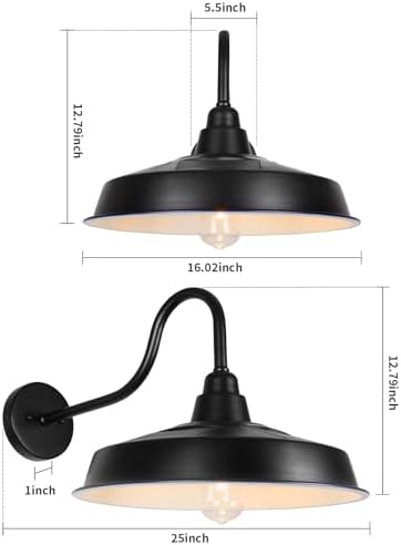 Solar Barn Lights Outdoor, 16 Inch Dome Wall Lights Solar Powered, Farmhouse Exterior Wall Sconce, Industrial Outside Light Fixtures, Rustic Lantern for Garage, Barn, Shed, RZSR020W-2 - Image 2