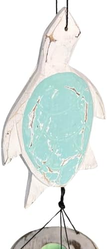 Rustic Sea Turtle Bamboo and Wood Windchimes – Outdoor Wind Chime – Distressed Finish – Whitewash & Teal Blue – Natural Beautiful Relaxing Sound - Image 3