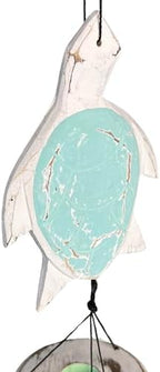Rustic Sea Turtle Bamboo and Wood Windchimes – Outdoor Wind Chime – Distressed Finish – Whitewash & Teal Blue – Natural Beautiful Relaxing Sound - Image 3