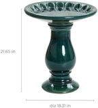 LuxenHome 22 Inch Ceramic Bird Bath for Outside, Elegant Tall Outdoor Bird Bath, Lightweight Pedestal Glazed Birdbaths for Outdoors with Floral Pattern, Dark Green - Image 2