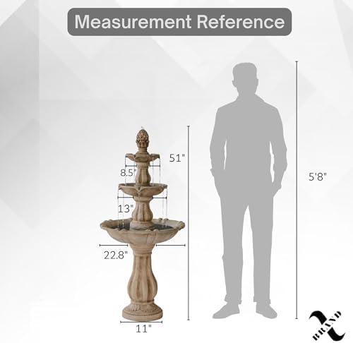 XBrand 51" 3-Tier Outdoor Water Fountain with Pump, Weather-Resistant Resin Freestanding Water Feature for Garden & Patio, Beige, Large Backyard Decor - Image 6
