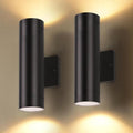 LUTEC Dusk to Dawn Outdoor Wall Lights, 16W Integrated LED Cylinder Up-Down Sconce, 3000K Waterproof Aluminum Exterior Lighting, Matte Black Modern Porch and Entryway Wall Light Fixture, 2 Pack by LUTEC