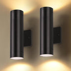 LUTEC Dusk to Dawn Outdoor Wall Lights, 16W Integrated LED Cylinder Up-Down Sconce, 3000K Waterproof Aluminum Exterior Lighting, Matte Black Modern Porch and Entryway Wall Light Fixture, 2 Pack by LUTEC