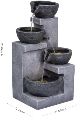 20.87" 4-Tier Outdoor Water Fountain with LED Lights, Gray Resin - Image 2