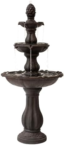 XBrand 51" 3-Tier Outdoor Waterfall Fountain, Freestanding Resin Water Feature with Pump, Cascading Water Design for Garden, Patio & Yard, Brown by XBrandHomeGarden