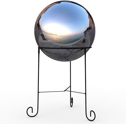 Lulu Decor, Silver Stainless Steel Gazing Mirror Ball Size 14 with Stand by LuluDecor