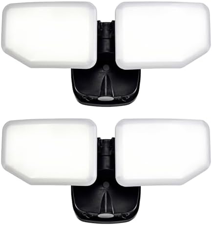 38W Flood Lights Outdoor, Integrated LED Security Light Fixture with 2 Adjustable Heads, Adjustable Brightness and Color, Dusk to Dawn Exterior LED Outdoor Light for Garage Yard Porch 2-Pack (Black) by AWSENS