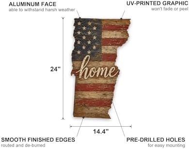 Vermont "Home" State Shape Sign — Vintage American Flag Wall Decor — UV-Printed Aluminum (Not Real Wood) — Patriotic State Pride Art for Indoors & Outdoors — Made in USA - Image 2