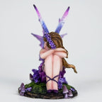 Fantasy Purple Sleeping Fairy Figurine, 3.15 Inch Blue-Purple Gradient Elf Statue, Hand-Painted Resin Decor with Flower Crown & Mini Mushroom Base for Desk, Fairy Garden, Bedroom - Image 4