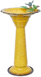 Alpine Corporation ORS112YL Vintage Metal Pedestal Birdbath with Stand, Shallow Bird Bath Bowl for Outside, 28" H, Yellow - Image 4