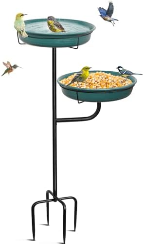 Freestanding Birdbaths Bowl Outdoor, Free Standing Garden Bird Bath Bird Feeder & Bird Bath Bowl, Detachable Decoration Spa Birdfeeder for Garden Patio Yard Lawn, 4 Spiky Metal Stake (Green 2) by YALINKA